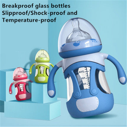 High Borosilicate Glass Baby Bottle with Silicone Sleeve, Capacity:240ml(Blue)-garmade.com