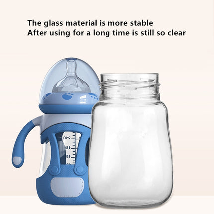 High Borosilicate Glass Baby Bottle with Silicone Sleeve, Capacity:240ml(Blue)-garmade.com