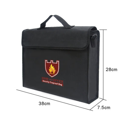 Office Fiberglass Cloth Filing Portable Fire Resistant Waterproof Safe Bag Folder(Black)-garmade.com