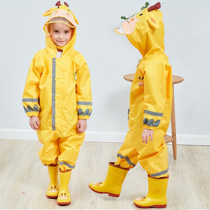 Kids Cartoon Animal Waterproof Jumpsuit Raincoat Boys Girls Children Rainwear Hooded Raincoat Suit, Size:M(Yellow)-garmade.com