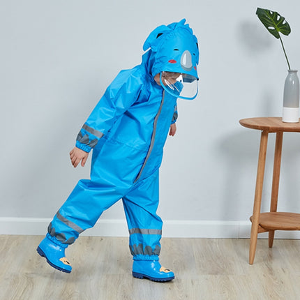 Kids Cartoon Animal Waterproof Jumpsuit Raincoat Boys Girls Children Rainwear Hooded Raincoat Suit, Size:L(Blue)-garmade.com