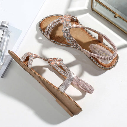 Bohemia Summer Women Crystal Flat Sandals, Shoe Size:36(Silver)-garmade.com