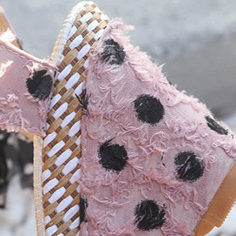 Women Sandals Dot Bowknot Platform Wedge Shoes, Size:35(Pink)-garmade.com