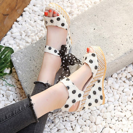 Women Sandals Dot Bowknot Platform Wedge Shoes, Size:36(White)-garmade.com