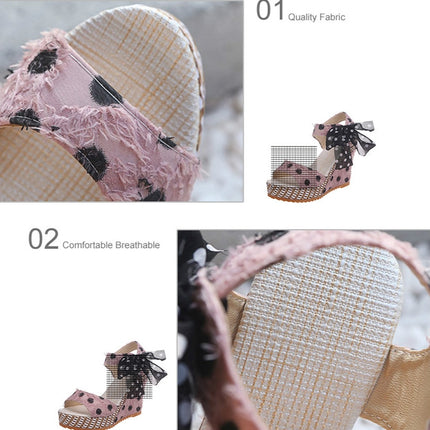 Women Sandals Dot Bowknot Platform Wedge Shoes, Size:37(Pink)-garmade.com