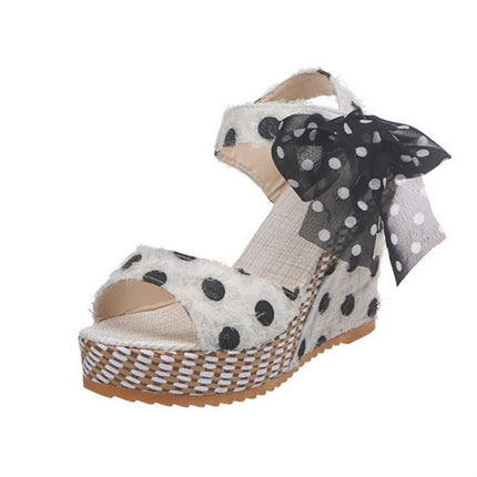 Women Sandals Dot Bowknot Platform Wedge Shoes, Size:37(White)-garmade.com