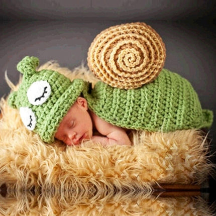 Green Snail White Eyes Newborn Baby Photography Clothes Hand Knitting Hundred Days Baby Photograph Props-garmade.com
