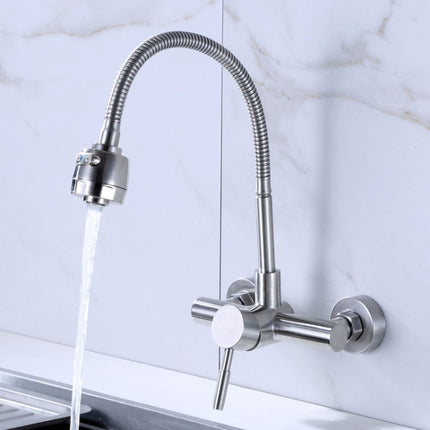 Stainless Steel Material Wall Mounted Kitchen Sink Mixer Faucet Free Rotation Hose Water Tap-garmade.com