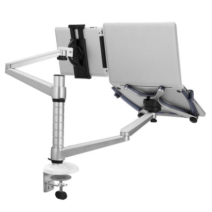 OA-9X Aluminum Alloy Height Adjustable Universal Rotation Double Arm Holder Notebook Tablet Combination Stand (Silver)-garmade.com