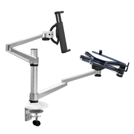 OA-9X Aluminum Alloy Height Adjustable Universal Rotation Double Arm Holder Notebook Tablet Combination Stand (Silver)-garmade.com