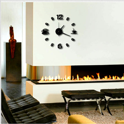 ISHOWTIENDA Fashion Acrylic DIY Coffee Cup Self Adhesive Interior Wall Creative Decoration Clock Mute Clock Stickers Muraux Wall Clock(Black)-garmade.com