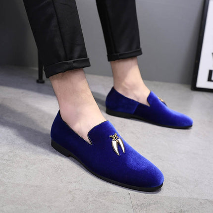 Casual Sickle Suede Men Shoes Flat Slip-on Pointed Toe Dress Shoes Loafer, Size:37(Blue)-garmade.com
