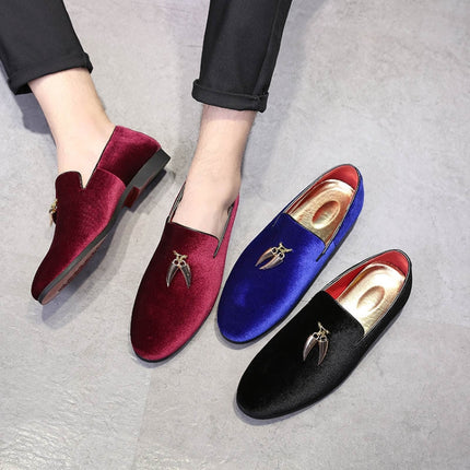 Casual Sickle Suede Men Shoes Flat Slip-on Pointed Toe Dress Shoes Loafer, Size:37(Blue)-garmade.com