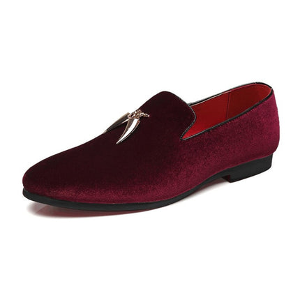 Casual Sickle Suede Men Shoes Flat Slip-on Pointed Toe Dress Shoes Loafer, Size:37(Red)-garmade.com