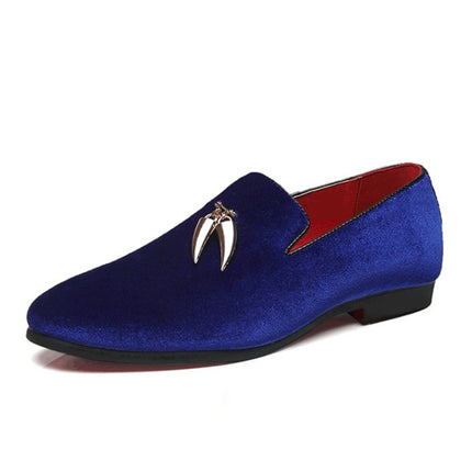 Casual Sickle Suede Men Shoes Flat Slip-on Pointed Toe Dress Shoes Loafer, Size:38(Blue)-garmade.com