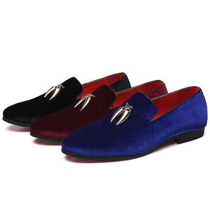 Casual Sickle Suede Men Shoes Flat Slip-on Pointed Toe Dress Shoes Loafer, Size:38(Blue)-garmade.com