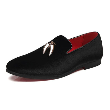 Casual Sickle Suede Men Shoes Flat Slip-on Pointed Toe Dress Shoes Loafer, Size:38(Black)-garmade.com