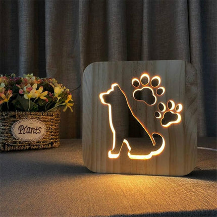 Creative Shape Wooden Night Lamp Bedroom Decoration Warm Light LED(Dog)-garmade.com