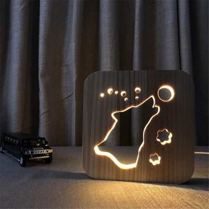 Creative Shape Wooden Night Lamp Bedroom Decoration Warm Light LED(Wolve)-garmade.com