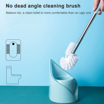 Triangle Shape Base Stainless Steel Long Handle Toilet Brush Toilet Cleaning Brush(Blue)-garmade.com