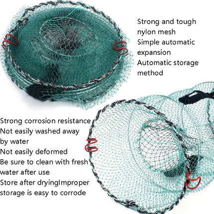 Spring Cage Fishing Net Automatic Folding Shrimp Cage Round Spring Fish Net(Encrypted Mesh Large)-garmade.com