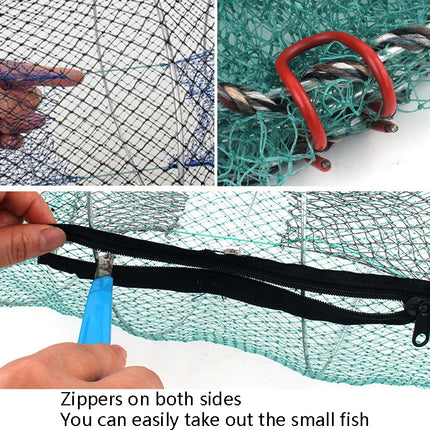 Spring Cage Fishing Net Automatic Folding Shrimp Cage Round Spring Fish Net(Encrypted Mesh Large)-garmade.com