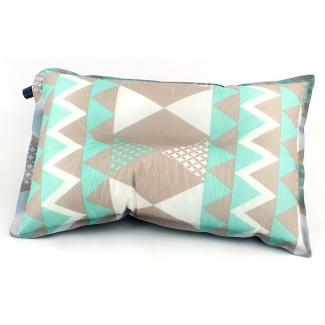 Portable Ethnic Style Automatic Inflatable Pillows Outdoor Camping Tent Camping Equipment Car Travel Pillows(Gray Blue Print)-garmade.com