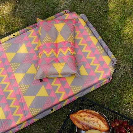 Double Air Hole Automatic Inflatable Pad Outdoor Camping Tent Pad Moisture-Proof Stitched Lunch Break Sleeping Pad(Red Yellow Printing)-garmade.com