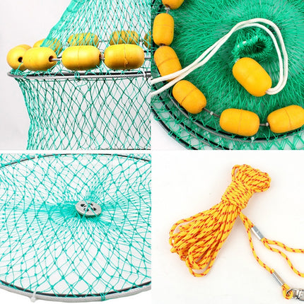 Outdoor Buoyancy Fishnet 3 Circle Fold Portable Fish Cage Multi-Float Sea Fishing Net-garmade.com