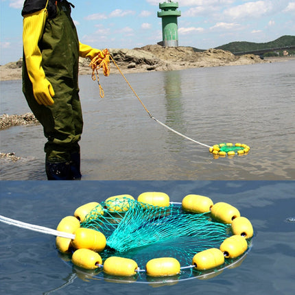 Outdoor Buoyancy Fishnet 3 Circle Fold Portable Fish Cage Multi-Float Sea Fishing Net-garmade.com