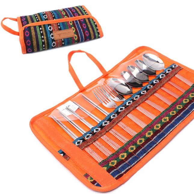 Outdoor Tableware 12 Piece Suit Camping Portable Stainless Steel Chopsticks Knife Fork Spoon Supplies Picnic Bag-garmade.com