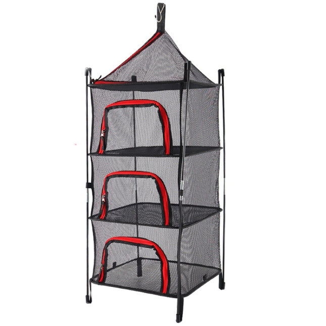 Outdoor Folding Drying Net Four-Layer Storage Basket Storage Basket Camping Drying Fish Drying Net Rack Hanging Basket(Red)-garmade.com