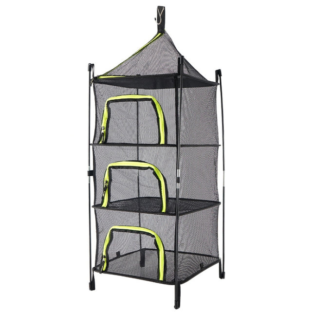 Outdoor Folding Drying Net Four-Layer Storage Basket Storage Basket Camping Drying Fish Drying Net Rack Hanging Basket(Green)-garmade.com