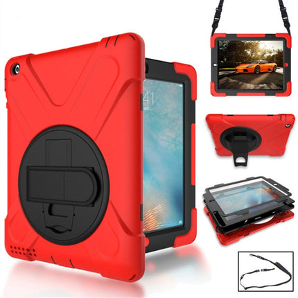 360 Degree Rotation Silicone Protective Cover with Holder and Hand Strap and Long Strap for iPad 9.7 (2017) & (2018)(Red)-garmade.com