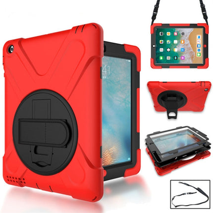 360 Degree Rotation Silicone Protective Cover with Holder and Hand Strap and Long Strap for iPad 9.7 (2017) & (2018)(Red)-garmade.com