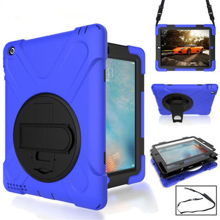 360 Degree Rotation Silicone Protective Cover with Holder and Hand Strap and Long Strap for iPad 9.7 (2017) & (2018)(Blue)-garmade.com
