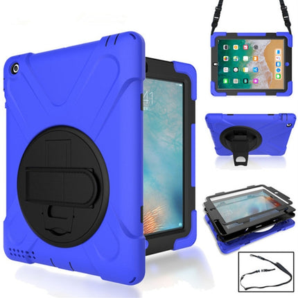 360 Degree Rotation Silicone Protective Cover with Holder and Hand Strap and Long Strap for iPad 9.7 (2017) & (2018)(Blue)-garmade.com