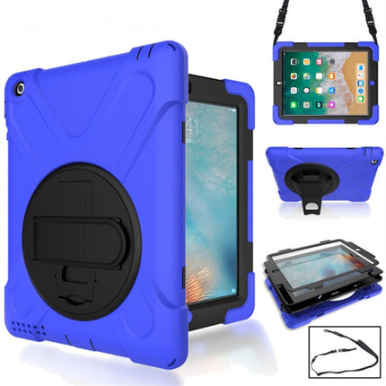 360 Degree Rotation Silicone Protective Cover with Holder and Hand Strap and Long Strap for iPad 5 / iPad Air(Blue)-garmade.com