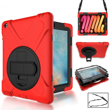 360 Degree Rotation Silicone Protective Cover with Holder and Hand Strap and Long Strap for iPad mini 1 / 2 / 3(Red)-garmade.com