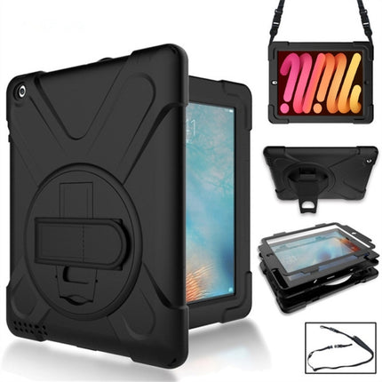 360 Degree Rotation Silicone Protective Cover with Holder and Hand Strap and Long Strap for iPad mini 1 / 2 / 3(Black)-garmade.com