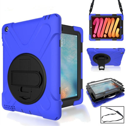 360 Degree Rotation Silicone Protective Cover with Holder and Hand Strap and Long Strap for iPad mini 4(Blue)-garmade.com