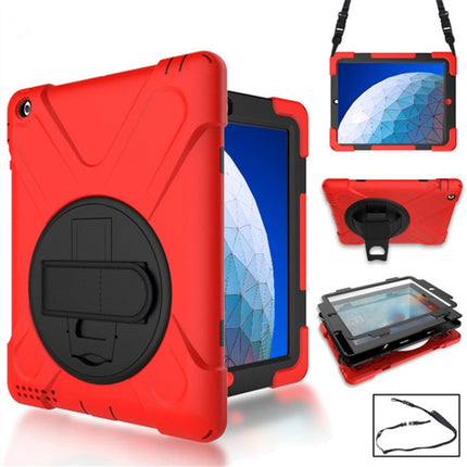 360 Degree Rotation Silicone Protective Cover with Holder and Hand Strap and Long Strap for iPad Pro Air 3 10.5 （2019）(Red)-garmade.com