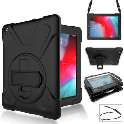 360 Degree Rotation Silicone Protective Cover with Holder and Hand Strap and Long Strap for iPad mini 5 (2019)(Black)-garmade.com