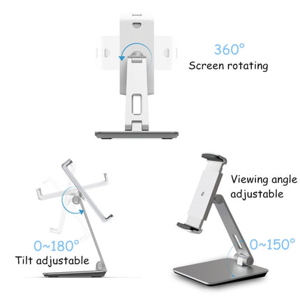 AP-7X Universal Aluminum Stand Desk Mount Holder for 4.7-9.7 inch Phone & Tablet PC(Silver Gray)-garmade.com