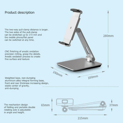 AP-7X Universal Aluminum Stand Desk Mount Holder for 4.7-9.7 inch Phone & Tablet PC(Silver Gray)-garmade.com