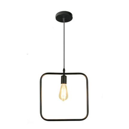 Simple and Creative Wrought Iron Geometric Chandelier Bar Exhibition Hall Clothing Store Restaurant Hotel Decorative Light with Light Bulb(Square)-garmade.com