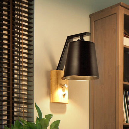 Creative Bedroom Study Bedside Balcony Aisle Porch Hotel Cafe Wood Wall Lamp Switch Light, Light Source:without Light Source(Black)-garmade.com