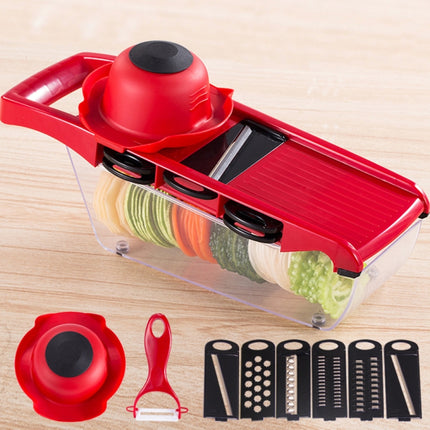 10 in 1 Multifuction Vegetable Cutter Stainless Steel Blade Manual Potato Onion Peeler Carrot Grater Dicer(Red)-garmade.com