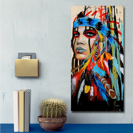 Modern Wall Art Prints Coloful Girl Feathered Women Canvas Painting For Living Room Home Decor, Size:30x45cm-garmade.com