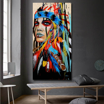 Modern Wall Art Prints Coloful Girl Feathered Women Canvas Painting For Living Room Home Decor, Size:50X70cm-garmade.com